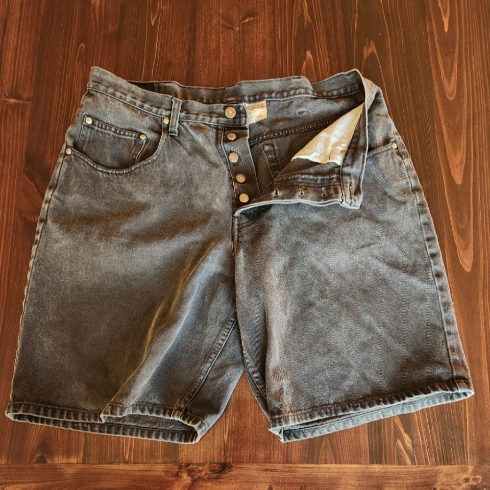 Vintage 90's Britannia Faded Black Button Fly Denim Jean Shorts